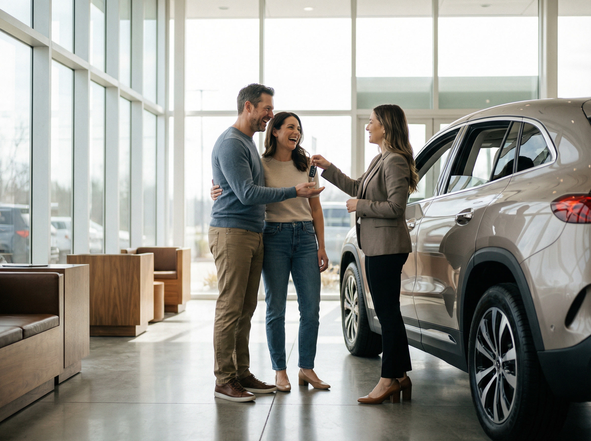 Auto dealership couple with keys